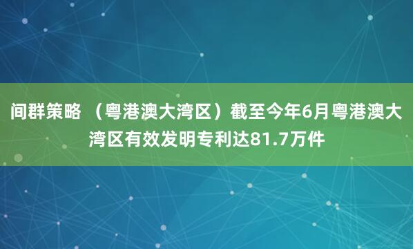 间群策略 （粤港澳大湾区）截至今年6月粤港澳大湾区有效发明专利达81.7万件